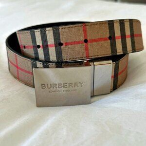 Burberry Men's Reversible Leather & Check Belt Beige/Black 36in / 90cm